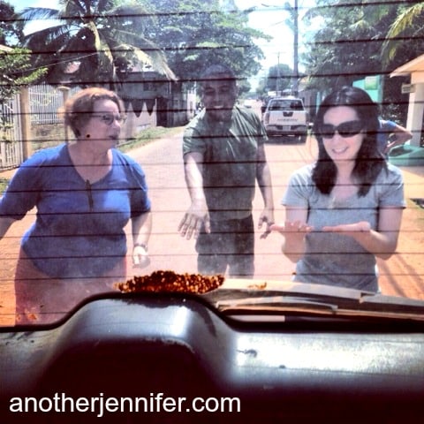 Caitlin, a journalist, Dixie, our fabulous translator, and me after pushing our car for the week to get it started in the morning