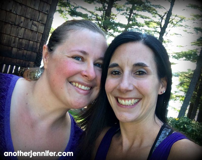 April and I after Friday morning's barefoot outdoor workout with the Androscoggin River behind us.